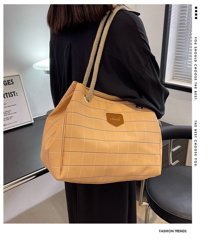 Check Pattern Large Capacity Canvas Tote Bag - Image 2